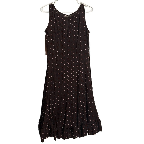 Dressbarn Dress Womens 12 Brown/pink Sleeveless Polka Dot Ruffle Hem ALine - Picture 8 of 8